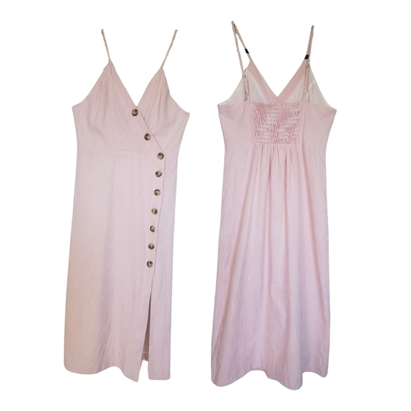 FANTASTIC Fawn L Midi Dress Striped Pink/White Button Up Cotton* - Picture 15 of 15